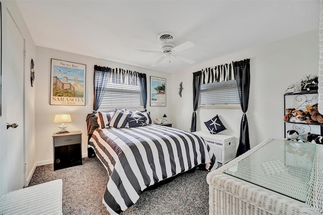 bedroom featuring carpet floors and ceiling fan