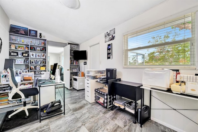 office area with lofted ceiling