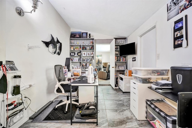 office featuring lofted ceiling