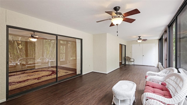 living room featuring dark wood-type flooring