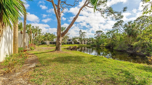 view of yard with a water view