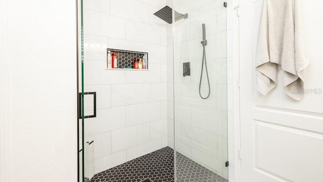 bathroom with a shower stall