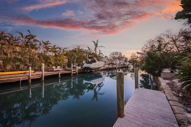 view of dock with a water view