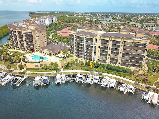 aerial view with a water view