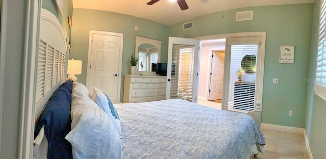 bedroom with vaulted ceiling and ceiling fan