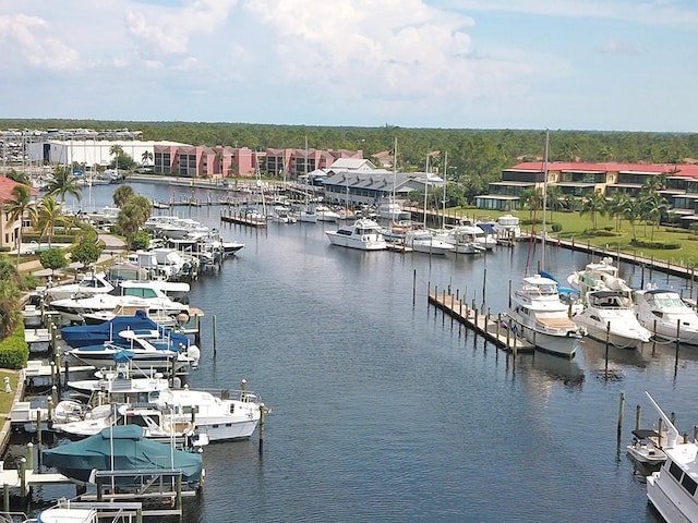 exterior space with a water view