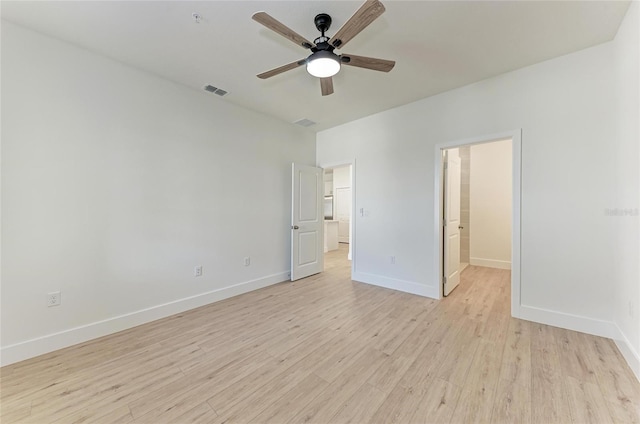 unfurnished bedroom with light hardwood / wood-style floors and ceiling fan