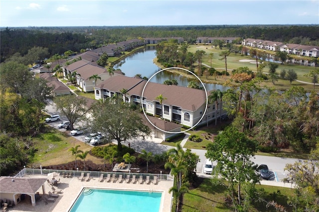 bird's eye view featuring a water view