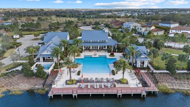 aerial view with a water view