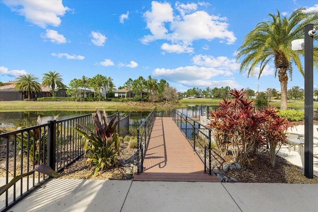 dock area with a water view