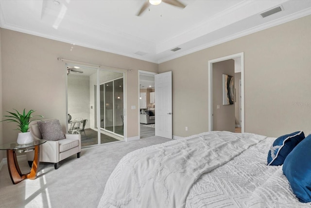 12029 Perennial Pl, Lakewood Ranch, FL 34211 - bedroom with ornamental molding, light carpet, and ceiling fan