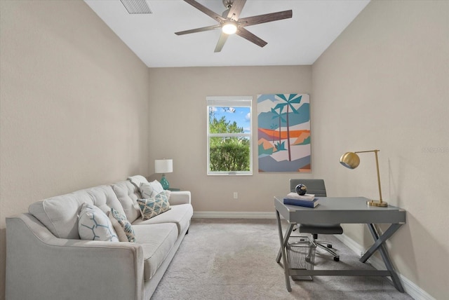 12029 Perennial Pl, Lakewood Ranch, FL 34211 - carpeted home office featuring baseboards and a ceiling fan