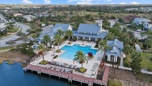 12029 Perennial Pl, Lakewood Ranch, FL 34211 - aerial perspective of suburban area with a pool and a large body of water