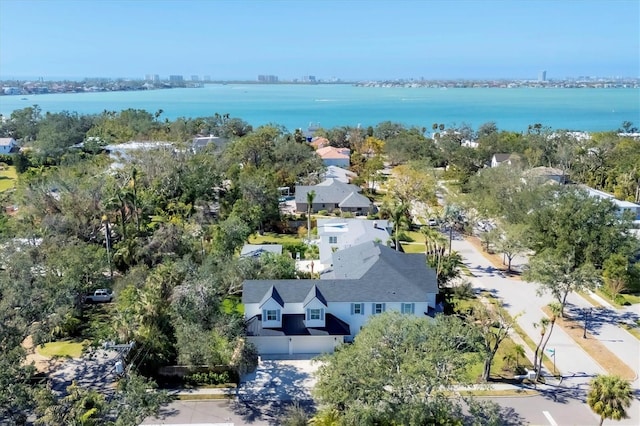 aerial view with a water view