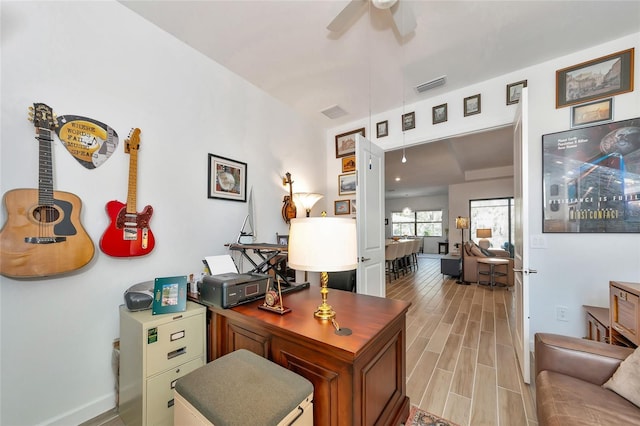 home office featuring ceiling fan