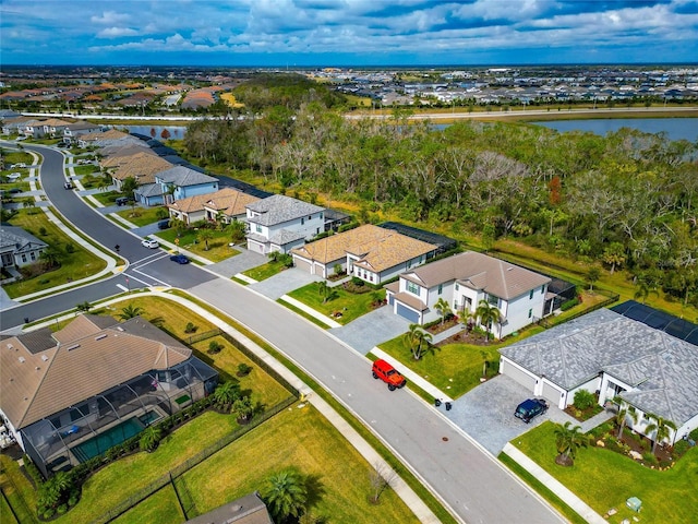 aerial view featuring a water view