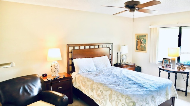 bedroom with carpet floors and ceiling fan