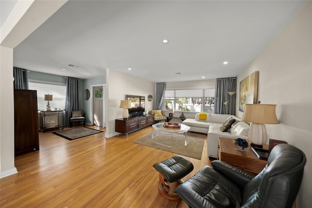 living room with light wood-type flooring