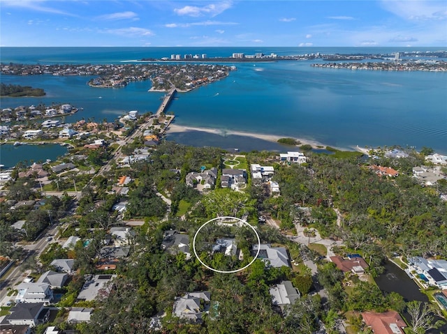 aerial view featuring a water view