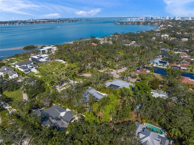 aerial view with a water view