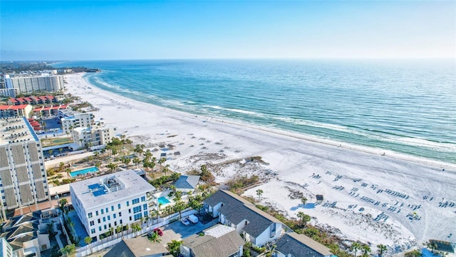 bird's eye view with a view of the beach and a water view