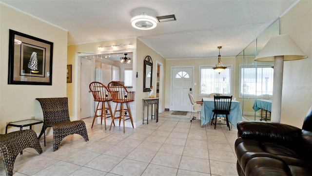 interior space featuring light tile patterned floors