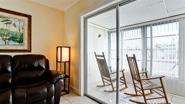 sitting room with light tile patterned floors