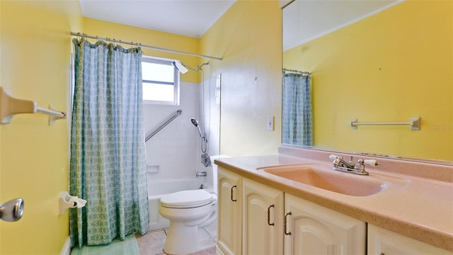 full bathroom with vanity, tile patterned floors, toilet, and shower / bath combo