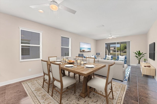 dining area featuring ceiling fan