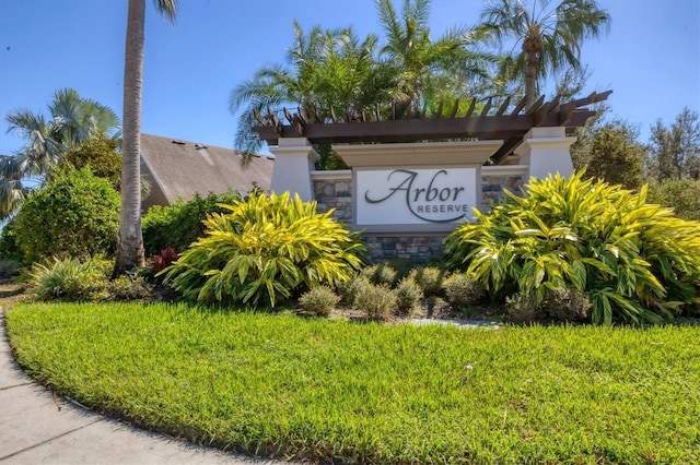 community sign featuring a lawn