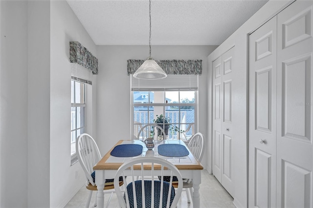 dining area featuring plenty of natural light and a textured ceiling