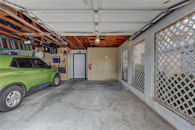 garage with a garage door opener