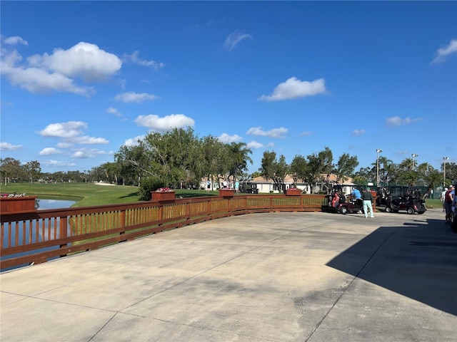 view of patio / terrace with a water view