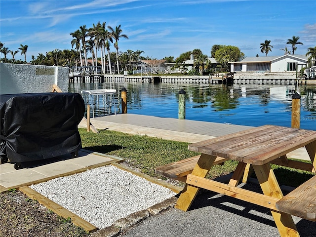 dock area featuring a water view