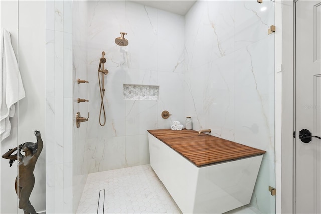 full bath with a marble finish shower