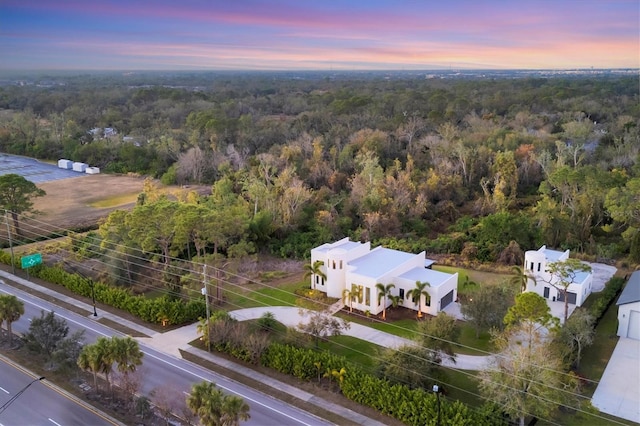 view of aerial view at dusk