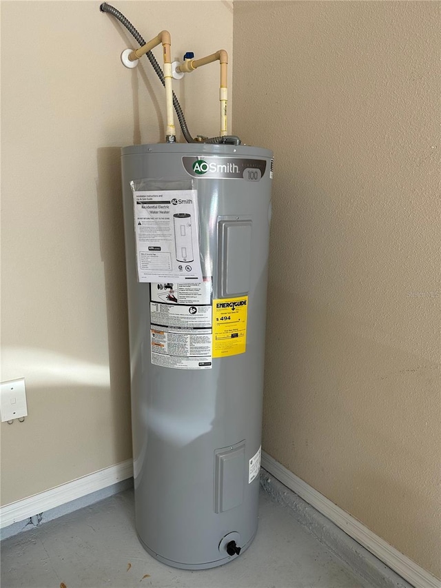 utility room featuring electric water heater