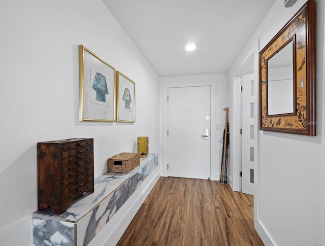 hallway featuring wood-type flooring