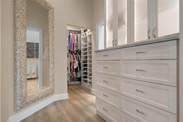 walk in closet featuring light hardwood / wood-style flooring