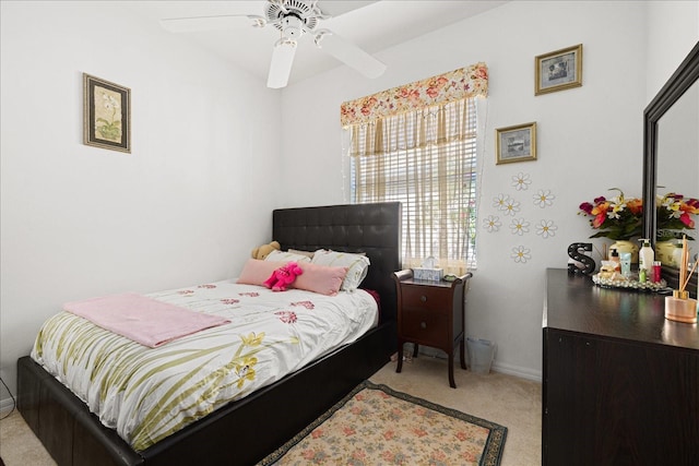 bedroom with light colored carpet