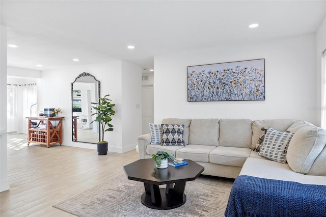 living room featuring light wood-type flooring