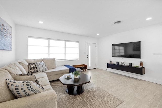 living room with hardwood / wood-style floors