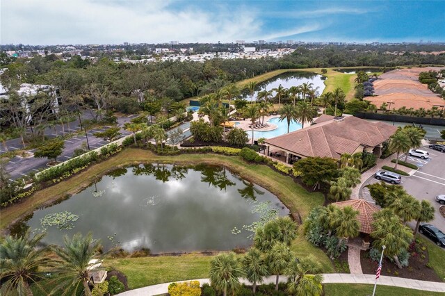 aerial view with a water view