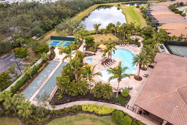 aerial view with a water view