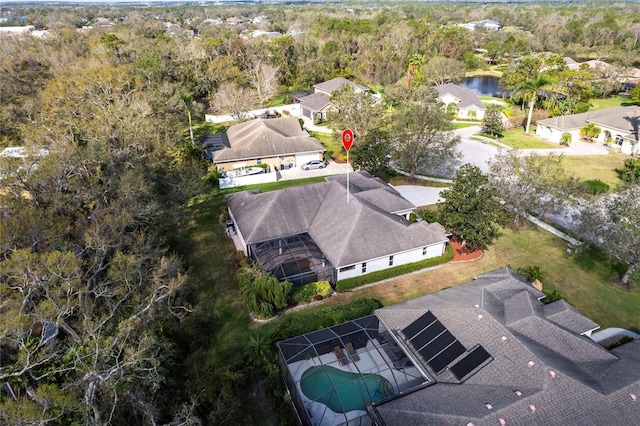 bird's eye view featuring a water view