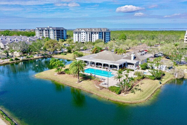 bird's eye view featuring a water view