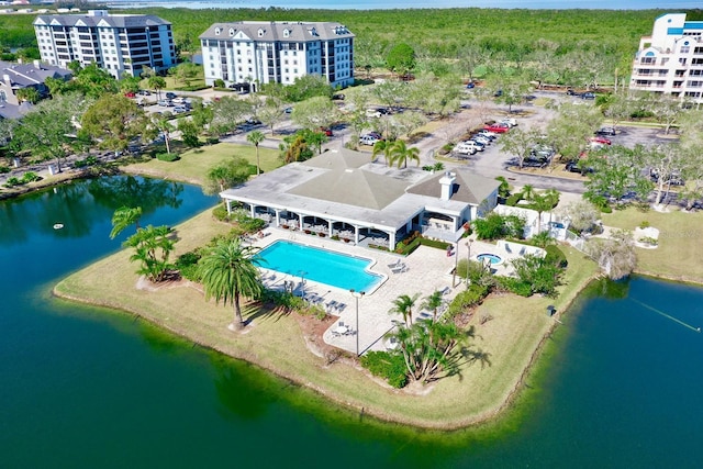 bird's eye view featuring a water view