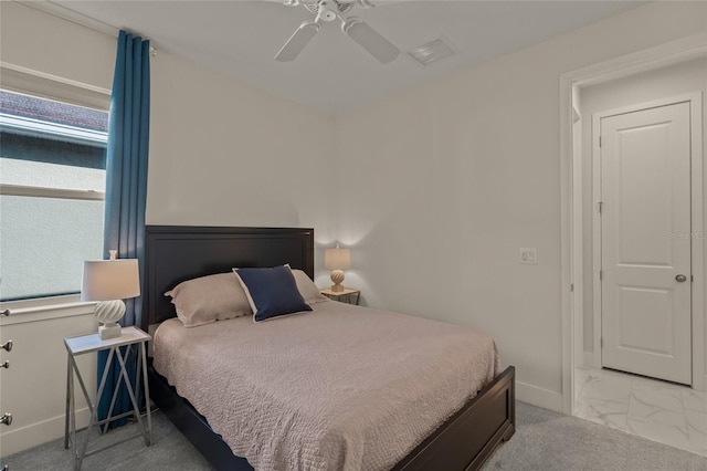 bedroom featuring ceiling fan