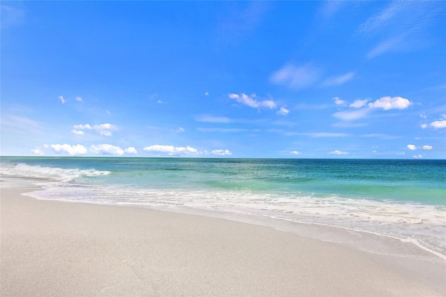 view of water feature with a beach view