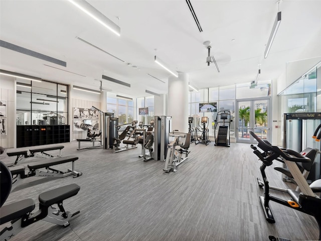 workout area featuring french doors